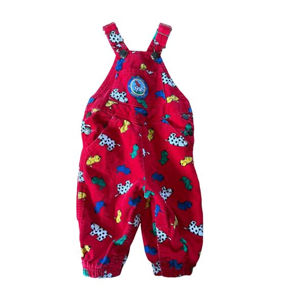 Oshkosh Kennel Klub Vintage 90s Red Puppy Overalls Kids - Picture 1 of 9